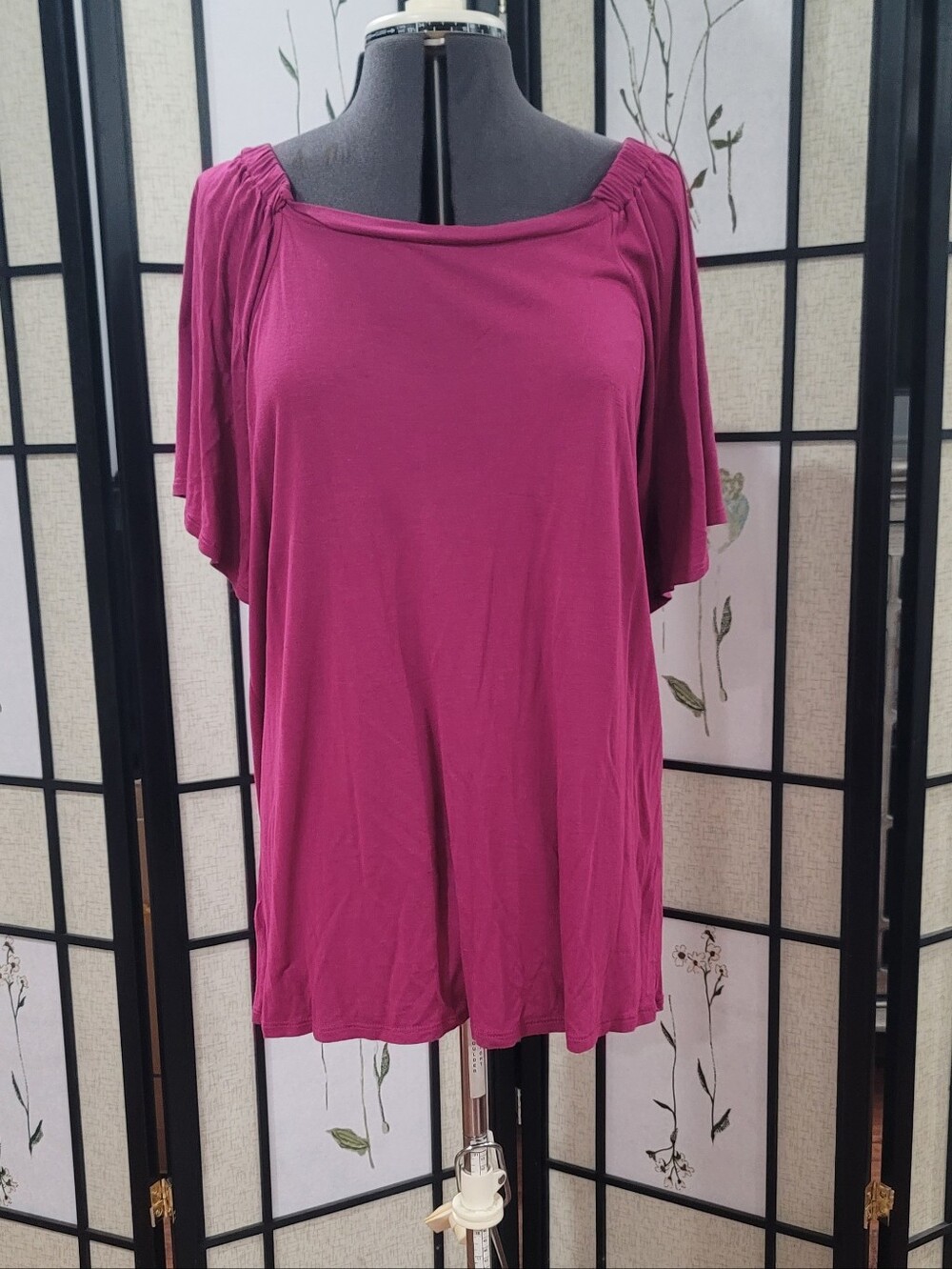 LOFT Off-Shoulder Flutter Sleeve Tunic - Magenta